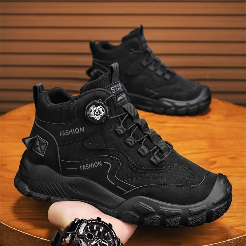 Outdoor Men Causal Sneakers Fashion Leather Ankle Boots Comfort High Top Sport Shoes Breathable Lightweight Walking Hiking Shoes