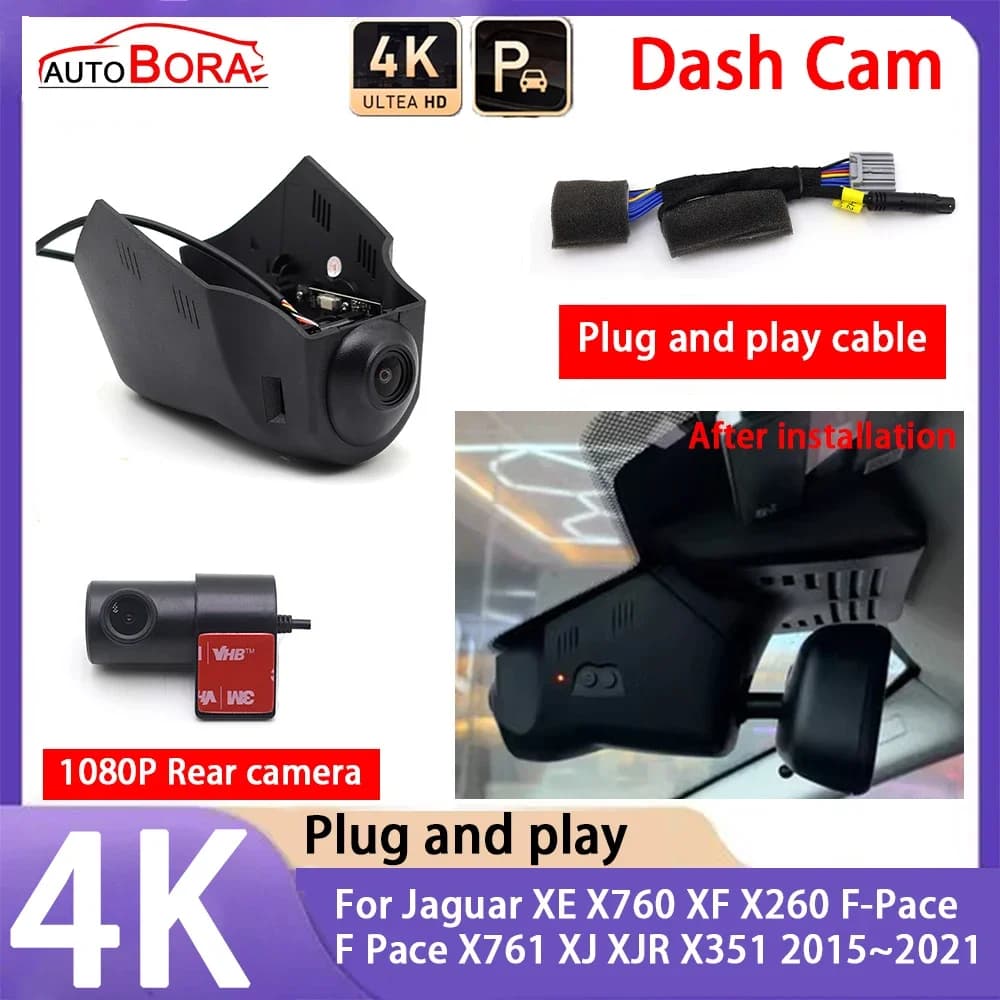 4K 2160P Plug and Play UHD Dash Cam Camera Night Vision for Jaguar XE X760 XF X260 F-Pace F Pace X761 XJ X351 2015 ~ 2021
