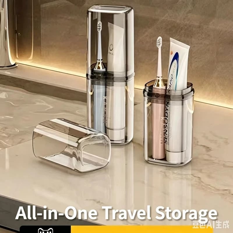 Set da viaggio per igiene orale: tazza portatile trasparente, spazzolino, tazza e custodia per spazzolino elettrico