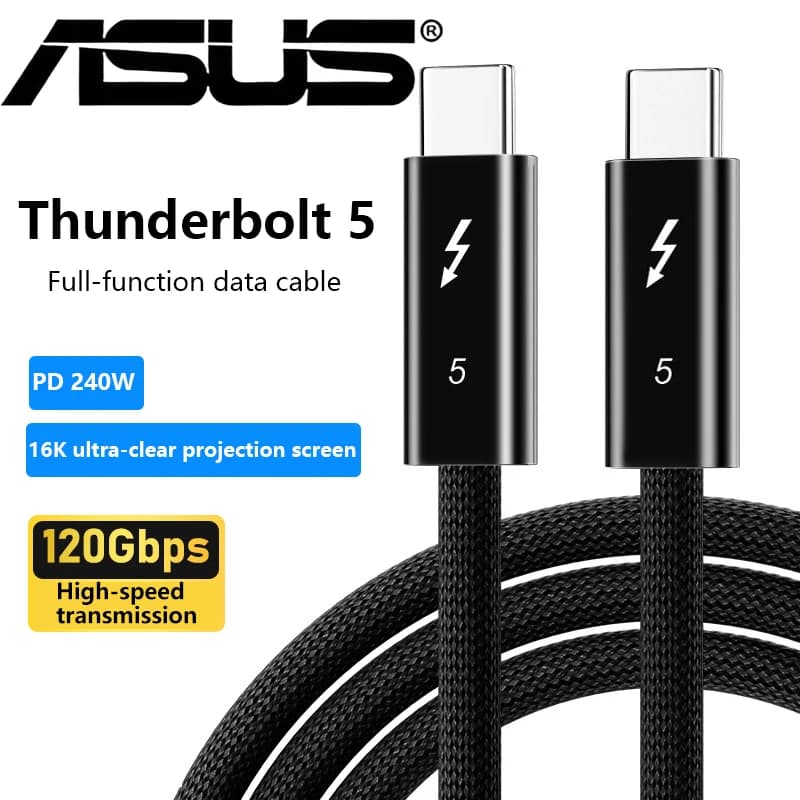 Cavo USB Type-C ASUS PD240W per Ricarica Rapida Thunderbolt 5, Trasferimento Dati 80Gbps, Video 16K/8K per iPhone 16 17 Macbook Pro