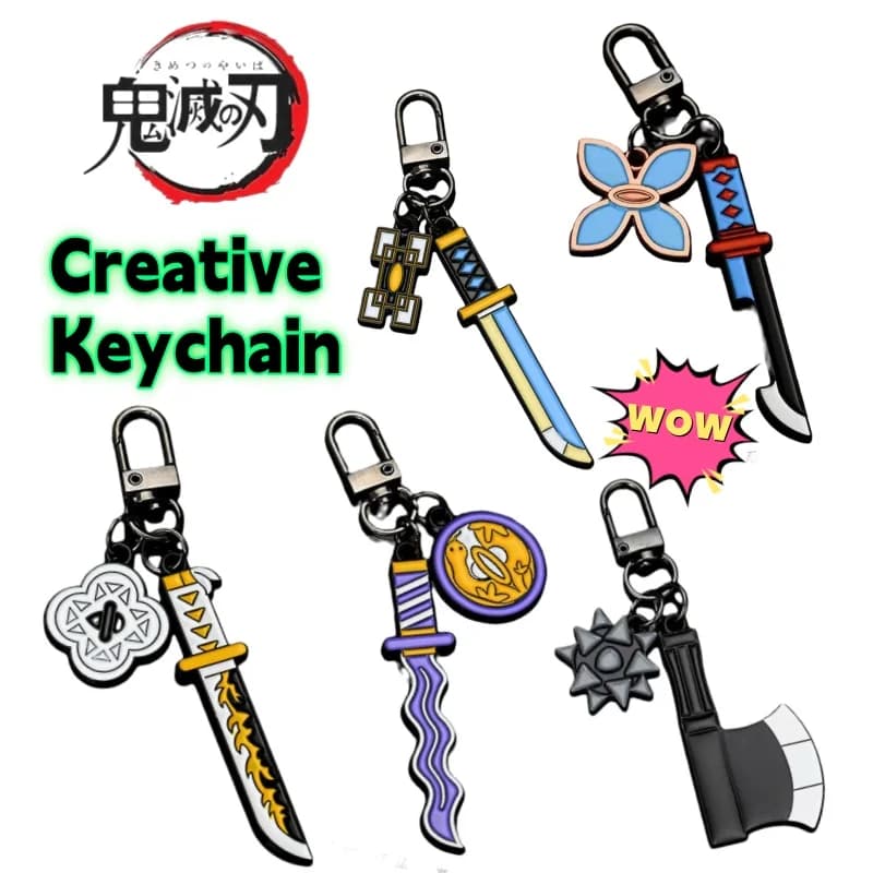 High Quality Creative Metal Keyring Demon Slayer with Kanroji Mitsuri, Tokitou Muichirou, Iguro Obanai, Decorative Pendant for Boy Backpack