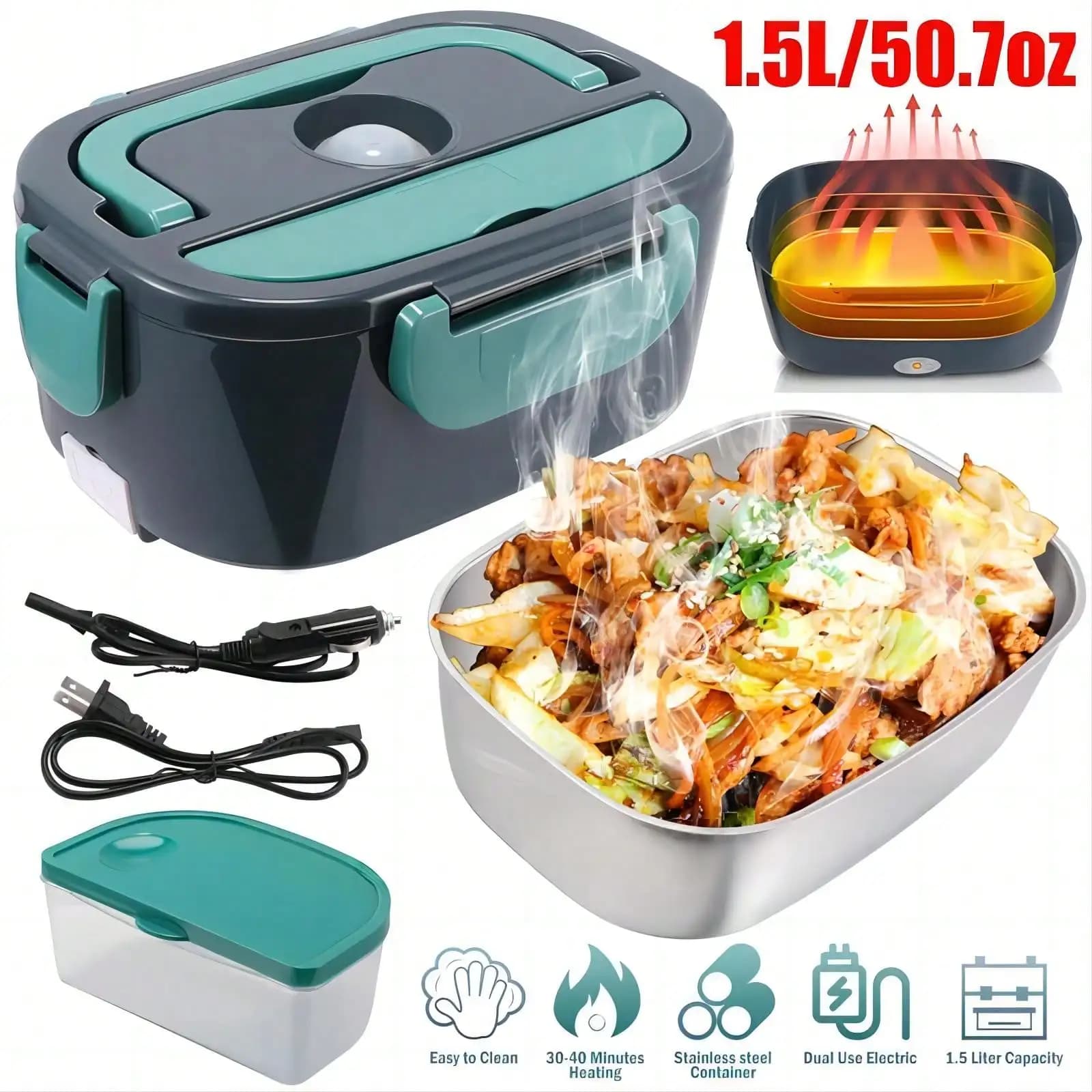 1.5 Liters Portable Electric Lunch Carrier Insulating Device, 60 Watt, Home or Vehicle Mounted Bag - Loss-proof Design