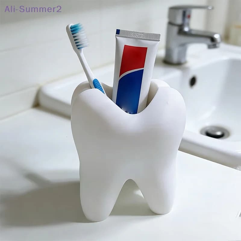 {Summer2} Portapennelli a forma di dente, organizer in plastica per pennelli da trucco, portaoggetti per accessori da bagno, decorazione per la casa