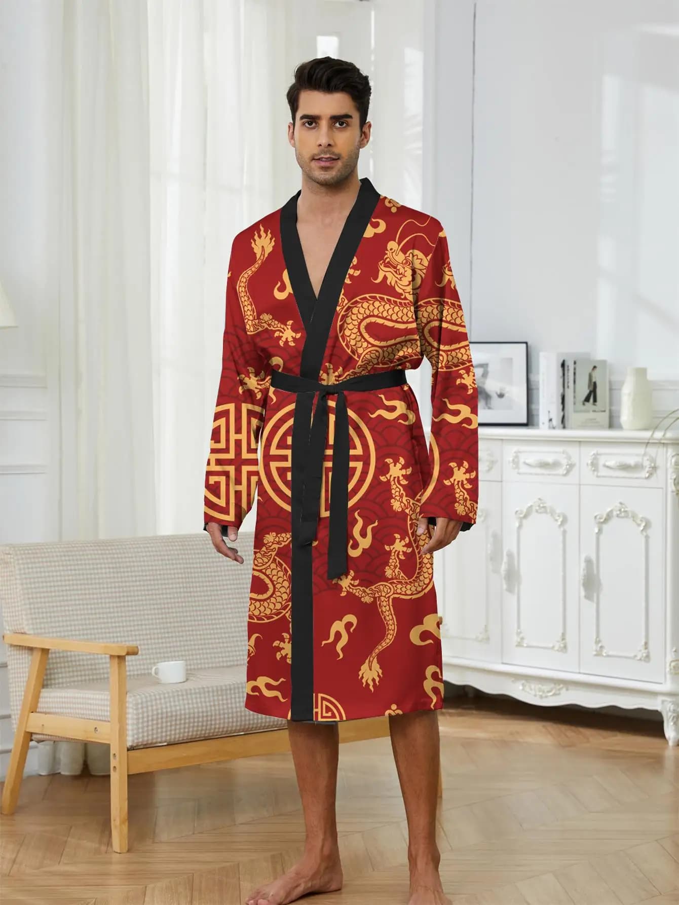 1pcs Men's Robes 2026 Spring/Summer Men's bathrobe sleepwear 3D Printed Robe man Breathable Graphic Bathrobe man Robes