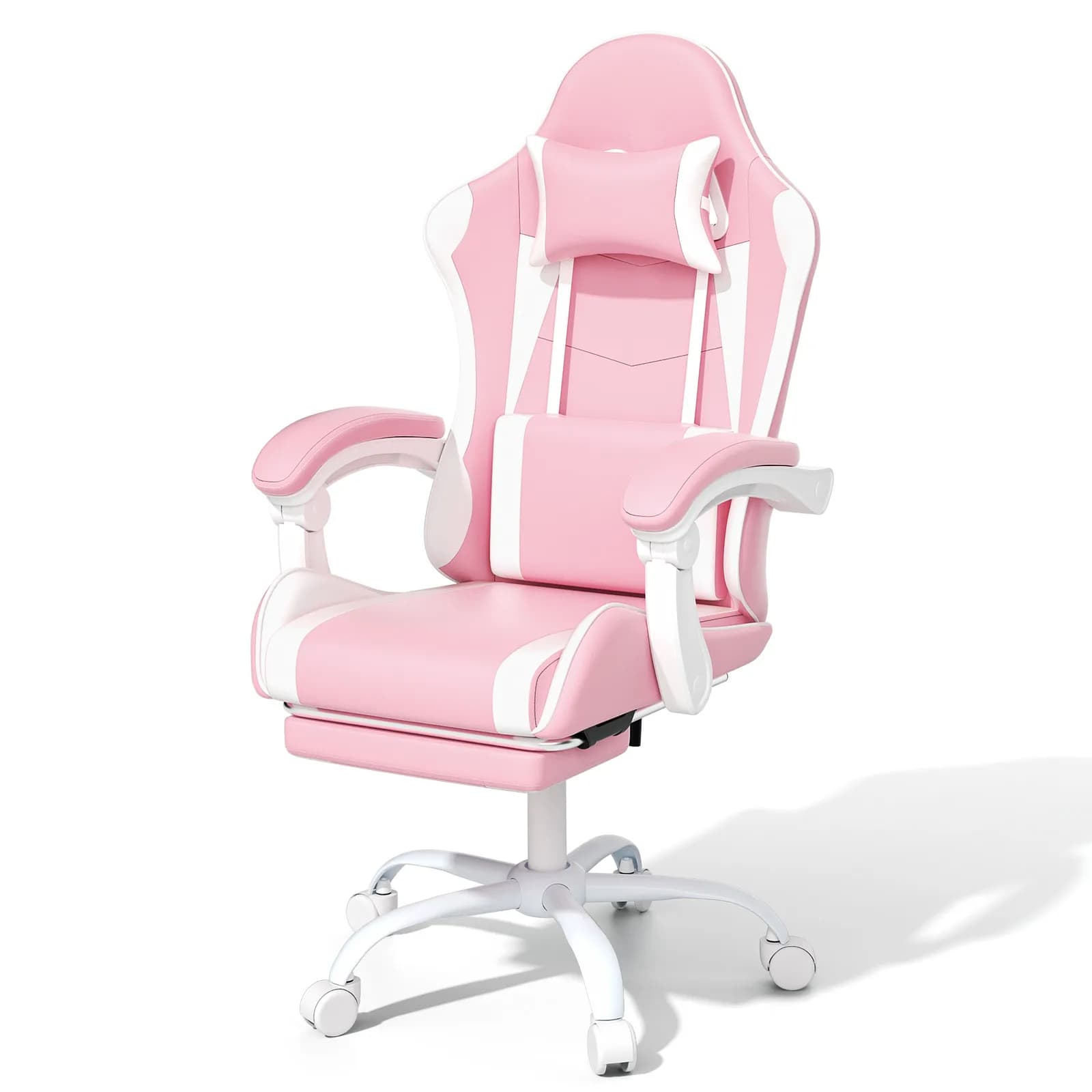 Sedia da gioco ergonomica rosa Sedile reclinabile girevole per ufficio per computer con poggiapiedi