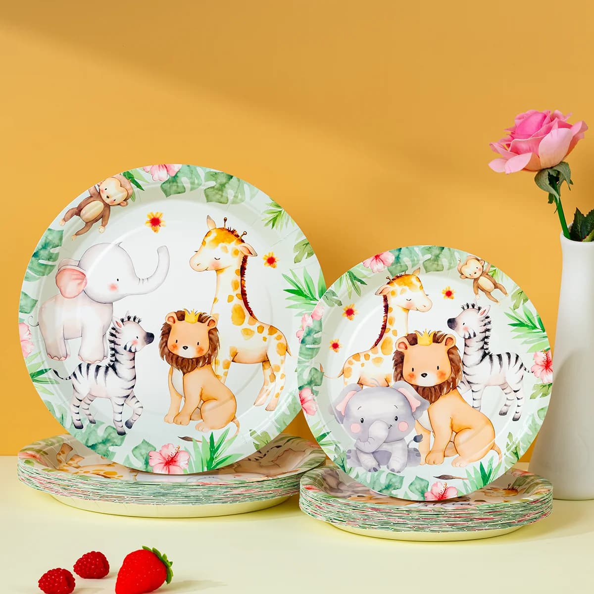 Jungle Safari Animal Paper Plates Disposable Dinner Plates Lion Giraffe Elephant Wild Themed Birthday Party Decor