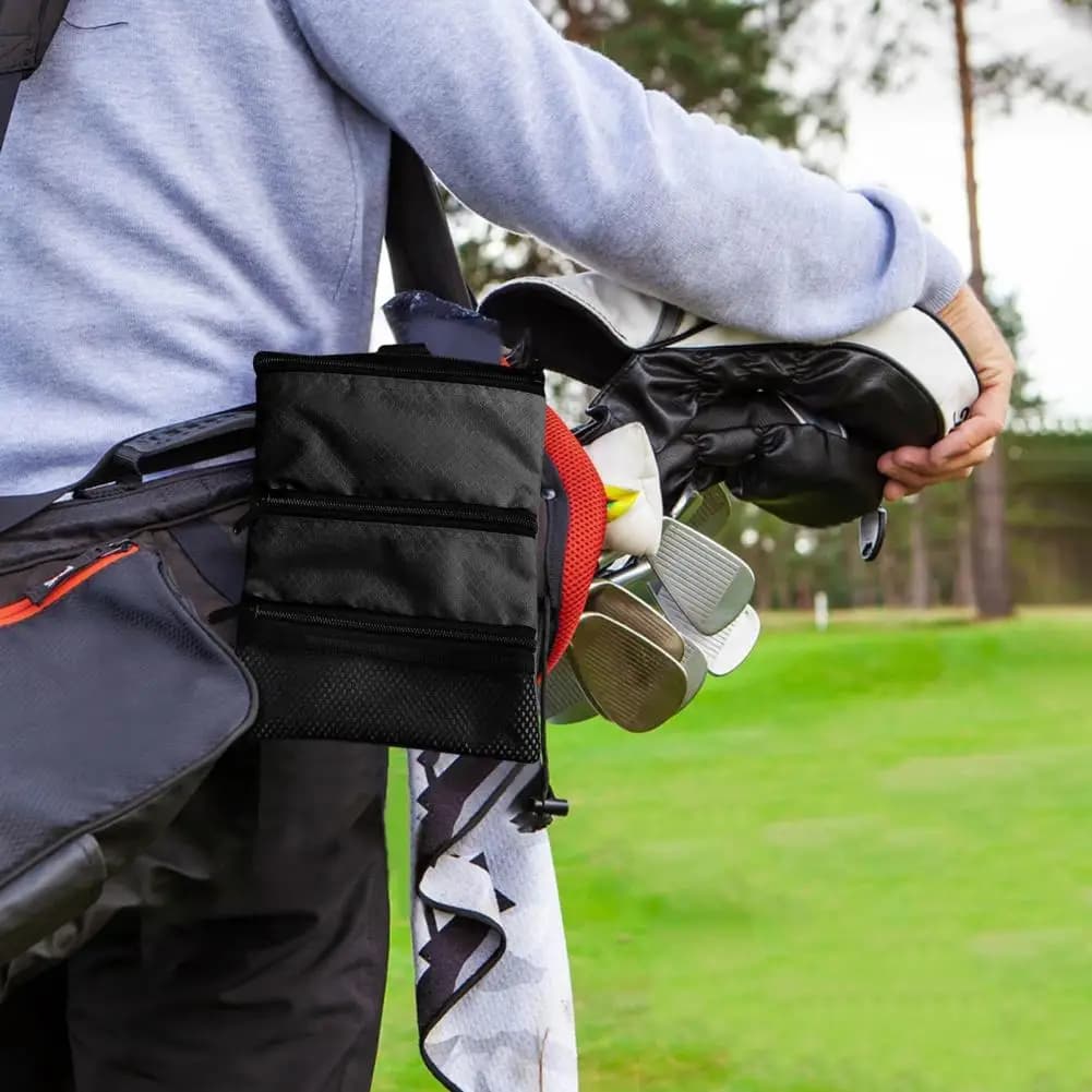 Borsa da Golf Impermeabile con Tasca, Porta Palline da Golf Impermeabile con Clip da Cintura, Organizer in Nylon a 3 Tasche, Porta Tee e Attrezzi per Uomini e Donne