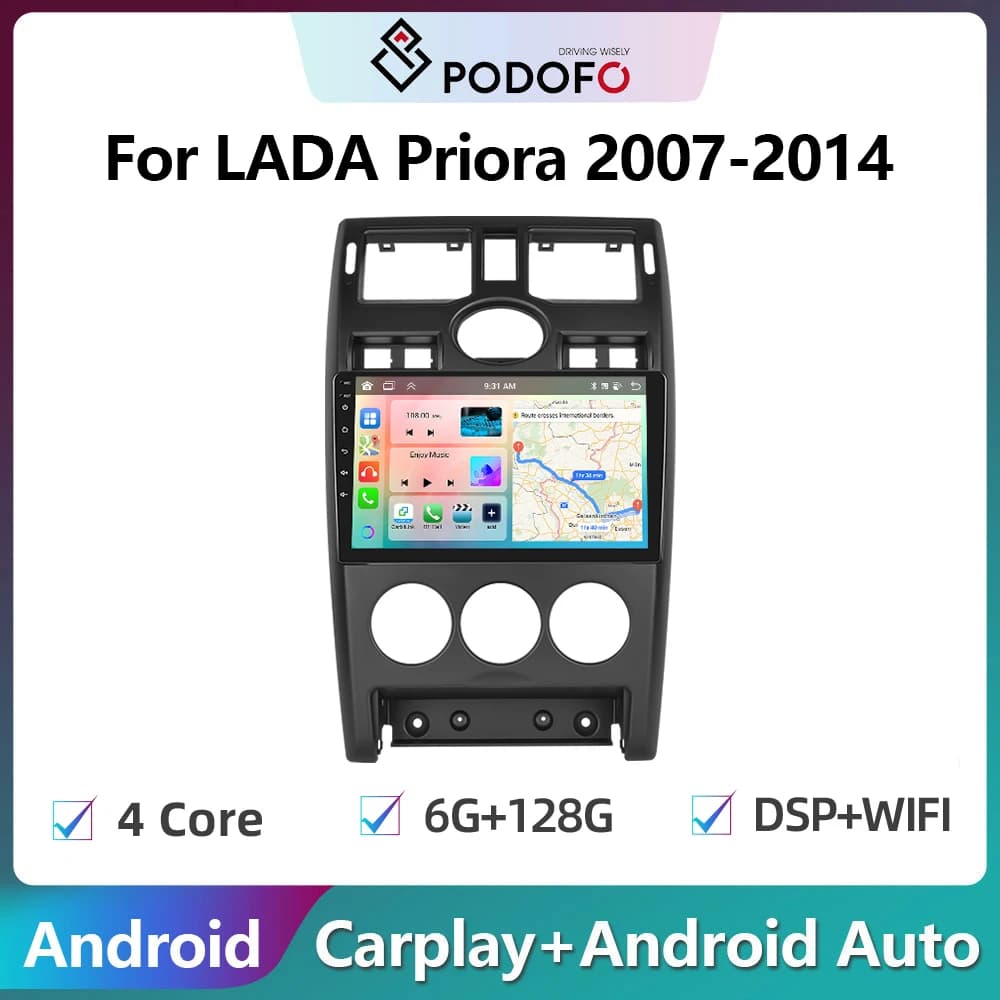Podofo Autoradio Android per LADA Priora 2007-2014 Carplay Stereo Player Autoradio WIFI navigazione GPS FM/RDS Stereo Head Unit