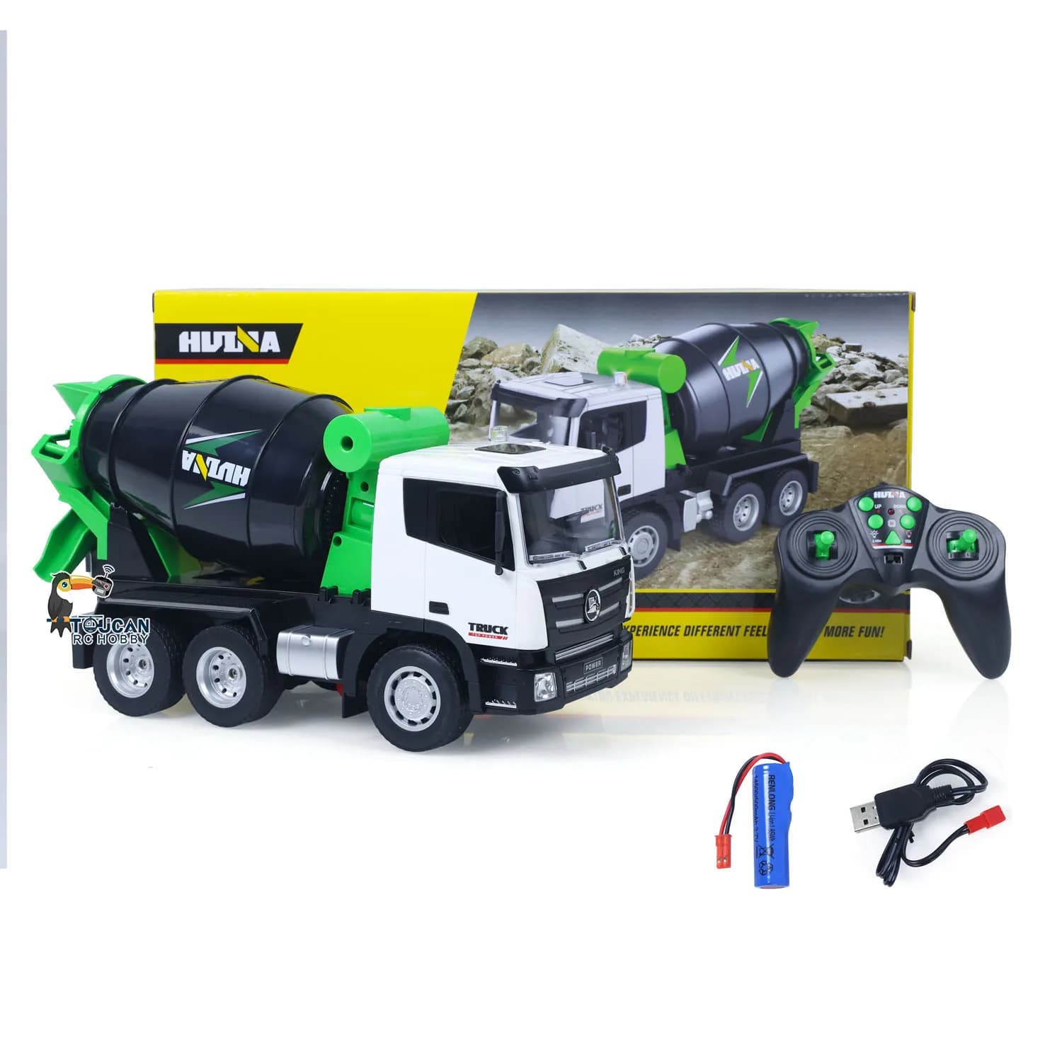 HUINA 1/18 1557 2.4G 9CH RC auto in calcestruzzo pronta per l'uso camion miscelatore elettrico modello tucano trattore giocattolo per bambini regalo TH20376-SMT8