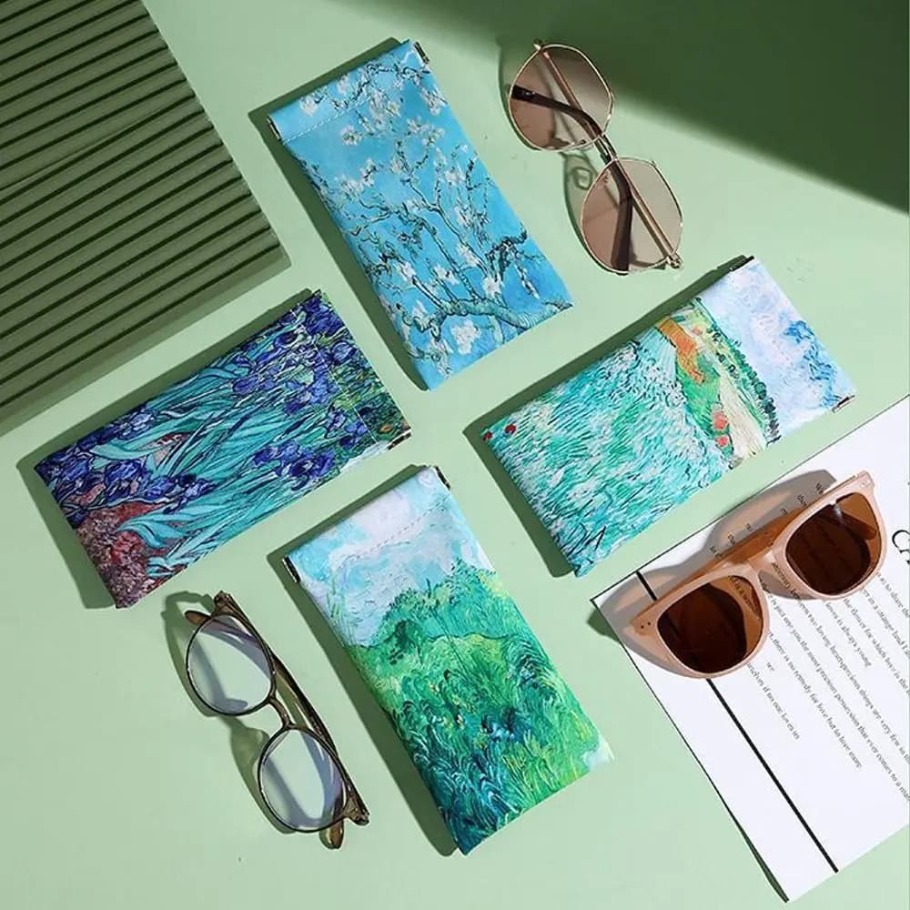 Portable Anti Pressure Glasses Bag PU Leather Oil Painting Sunglasses Box Storage Bag Floral Print Glasses Protective Cover