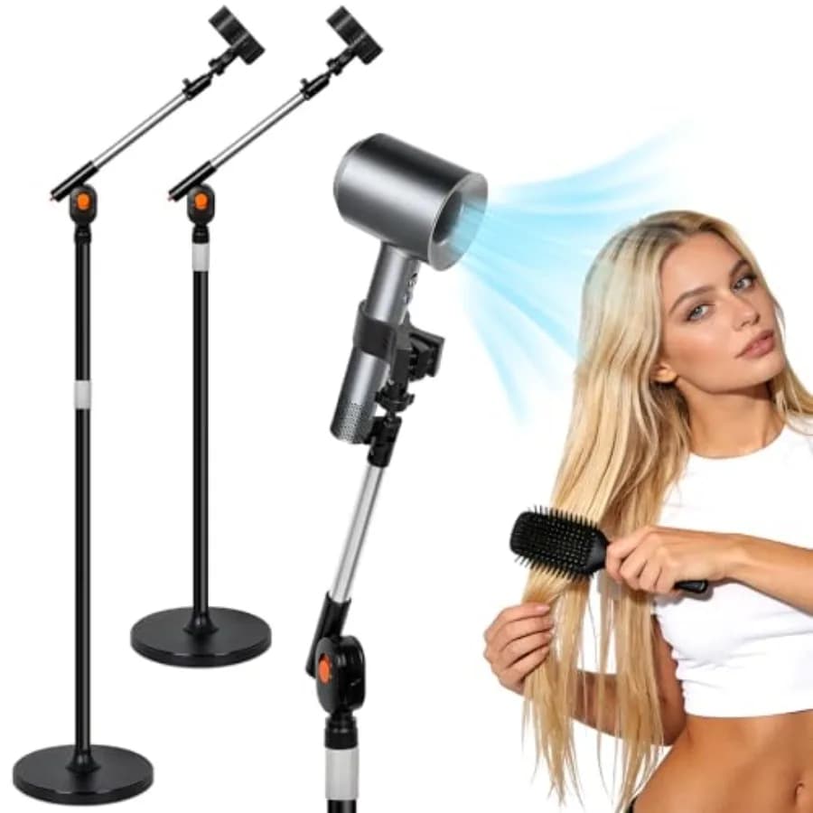 Supporto per Asciugacapelli a Mani Libere con Braccio Girevole Bloccabile, Altezza Regolabile 63 Pollici (23.6 cm), Supporto per Diffusore di Capelli 3