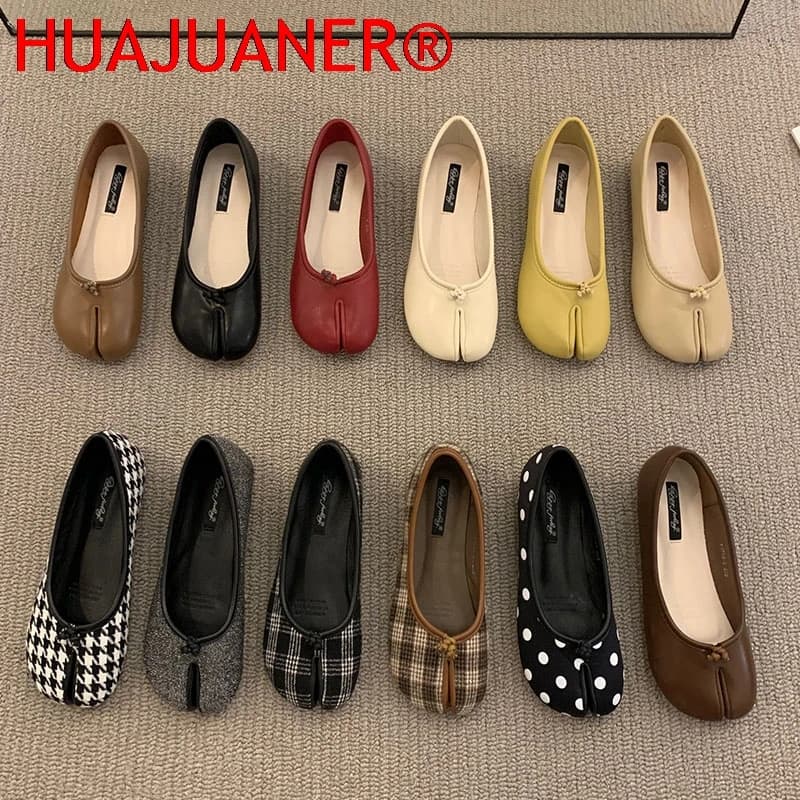 Scarpe Basse da Donna Tabi Ninja in Microfibra, Comode Ciabatte a Punta Divisa, Mocassini con Suola Morbida, Tinta Unita