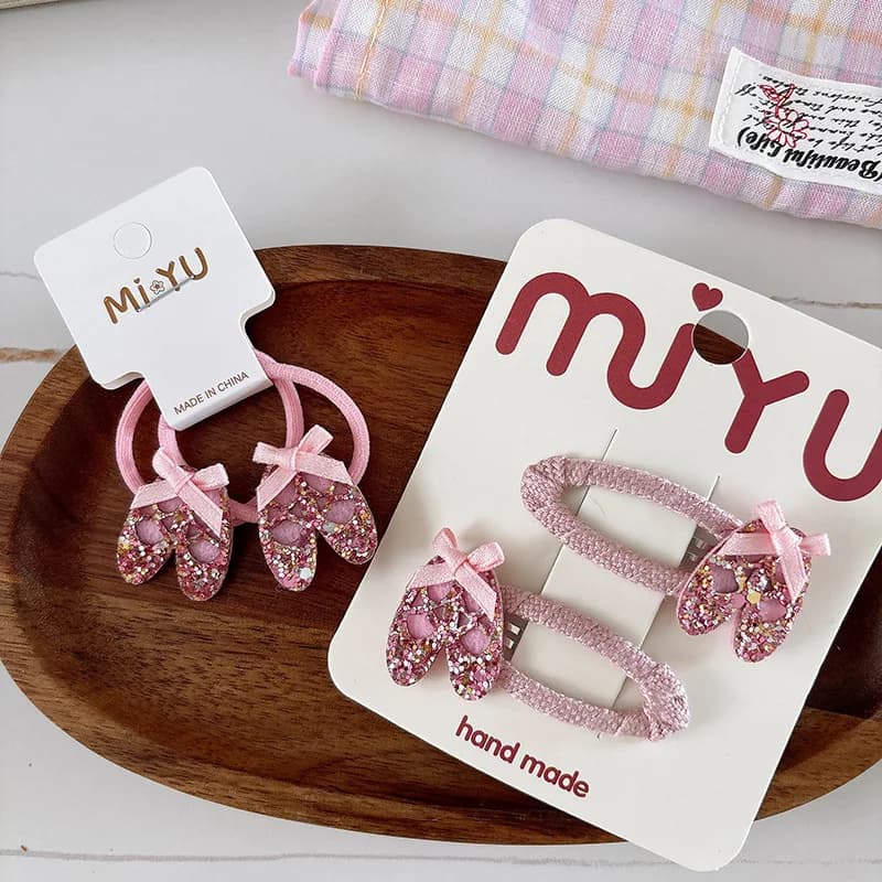 Fermagli per capelli coreani scintillanti 2 pezzi Archi per scarpe da balletto per ragazze Mollette glitterate Clip a scatto laterali non tossiche Accessori per capelli rosa