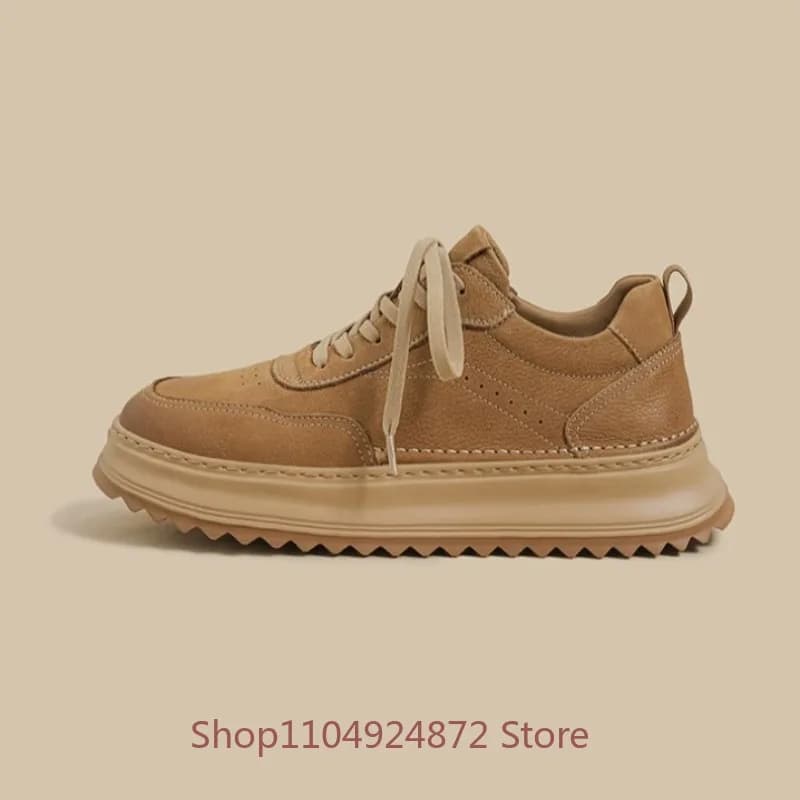 British Style Thick Sole Casual Sneakers Men's Low Top Work Retro Fashion Sports Non-slip Platform Outdoor Walking Shoes Male