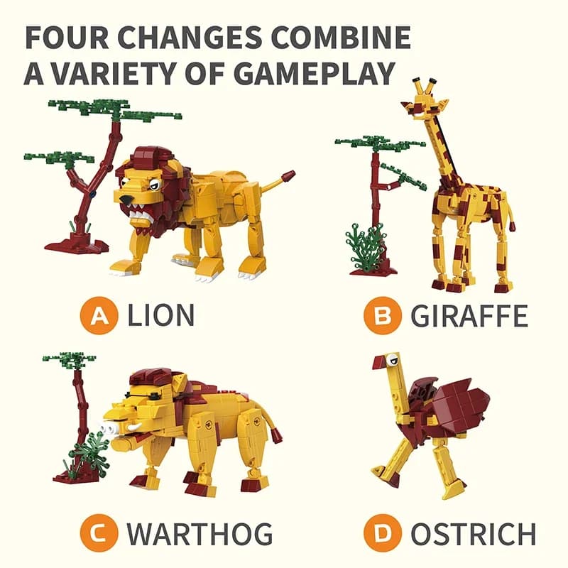 Prateria 4 in 1 Animale Creativo Building Blocks Set di modelli Leone Mattoni fai da te Giocattoli educativi per bambini Regali di compleanno per bambini
