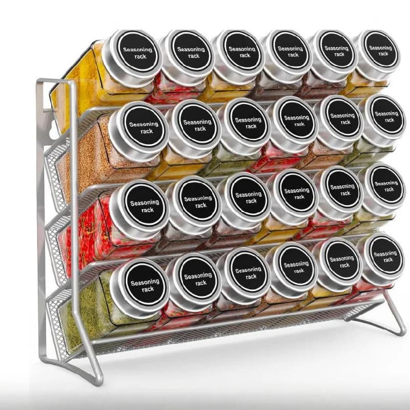 Armadietto per scaffali da cucina in filo d'argento Scaffale per spezie a quattro strati Scaffale per spezie perforato per bottiglie di spezie