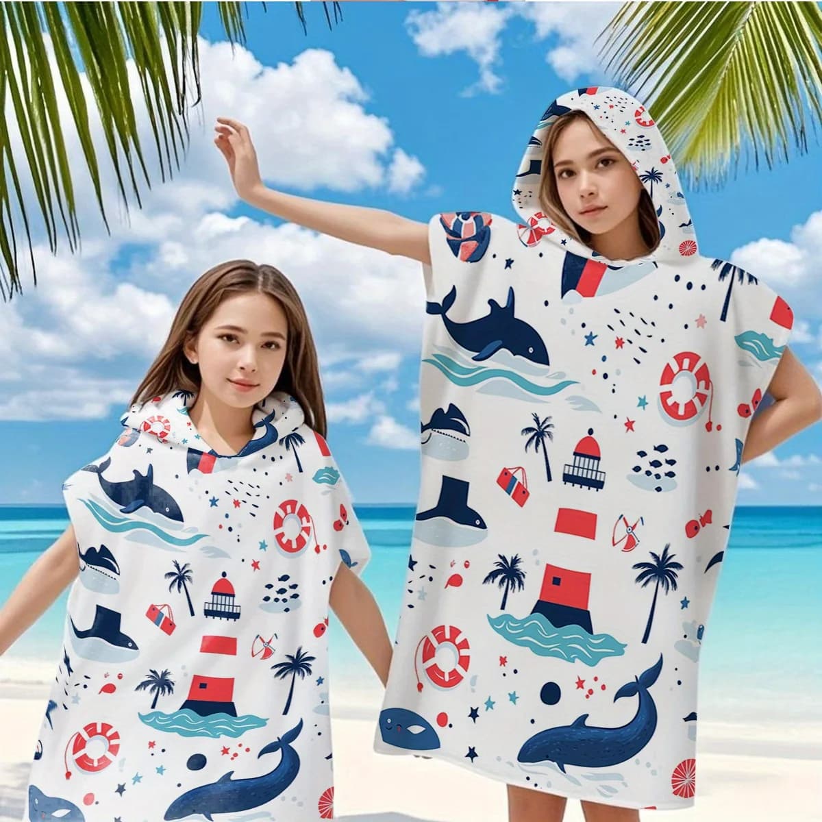 Asciugamano da spiaggia con cappuccio a tema oceano, in microfibra morbida ad asciugatura rapida, perfetto come regalo per bambini