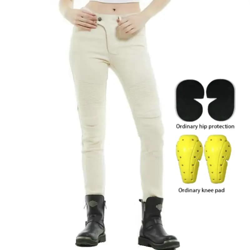 Volero Pantaloni da equitazione protettivi per moto Donna Motocross Knight Protezione da ciclismo Jeans Pantaloni dritti larghi Bianco riso