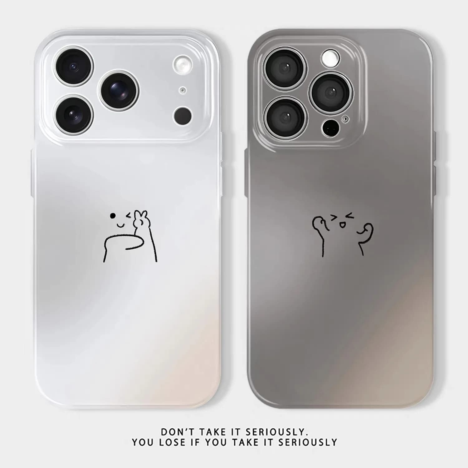 Custodia per telefono in acrilico bianca e grigia con simpatici motivi per iPhone 17 Air, 16E, 15 Pro Max, 14 Plus, 13, 12 Mini, 11 Pro, 16 Plus, XR