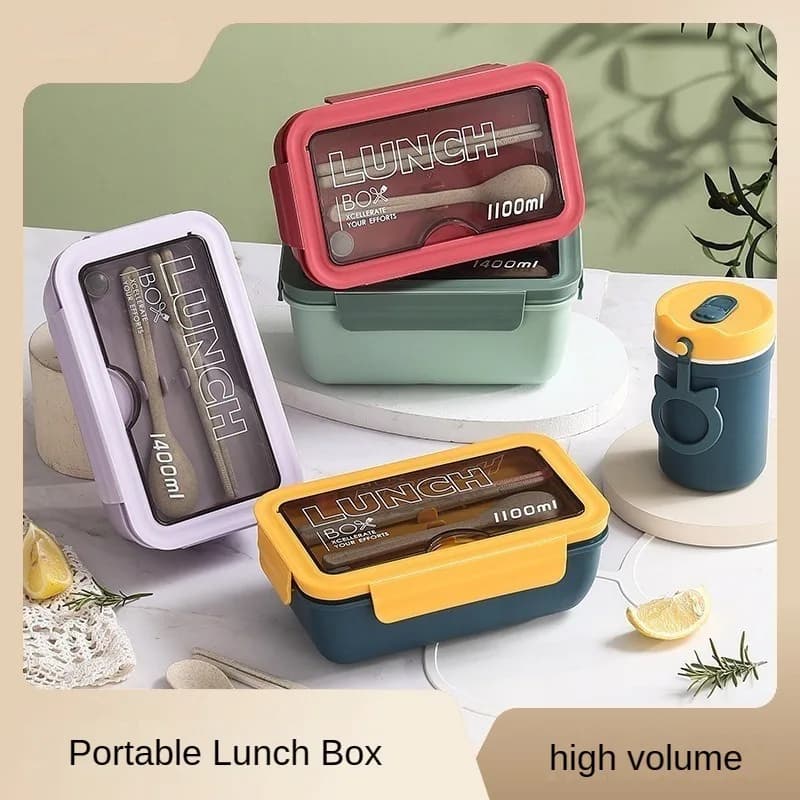 Scatola per il pranzo a microonde da 1100ML con cucchiaio bacchette stoviglie contenitore per la conservazione degli alimenti bambini Kid School Office microonde Bento Box