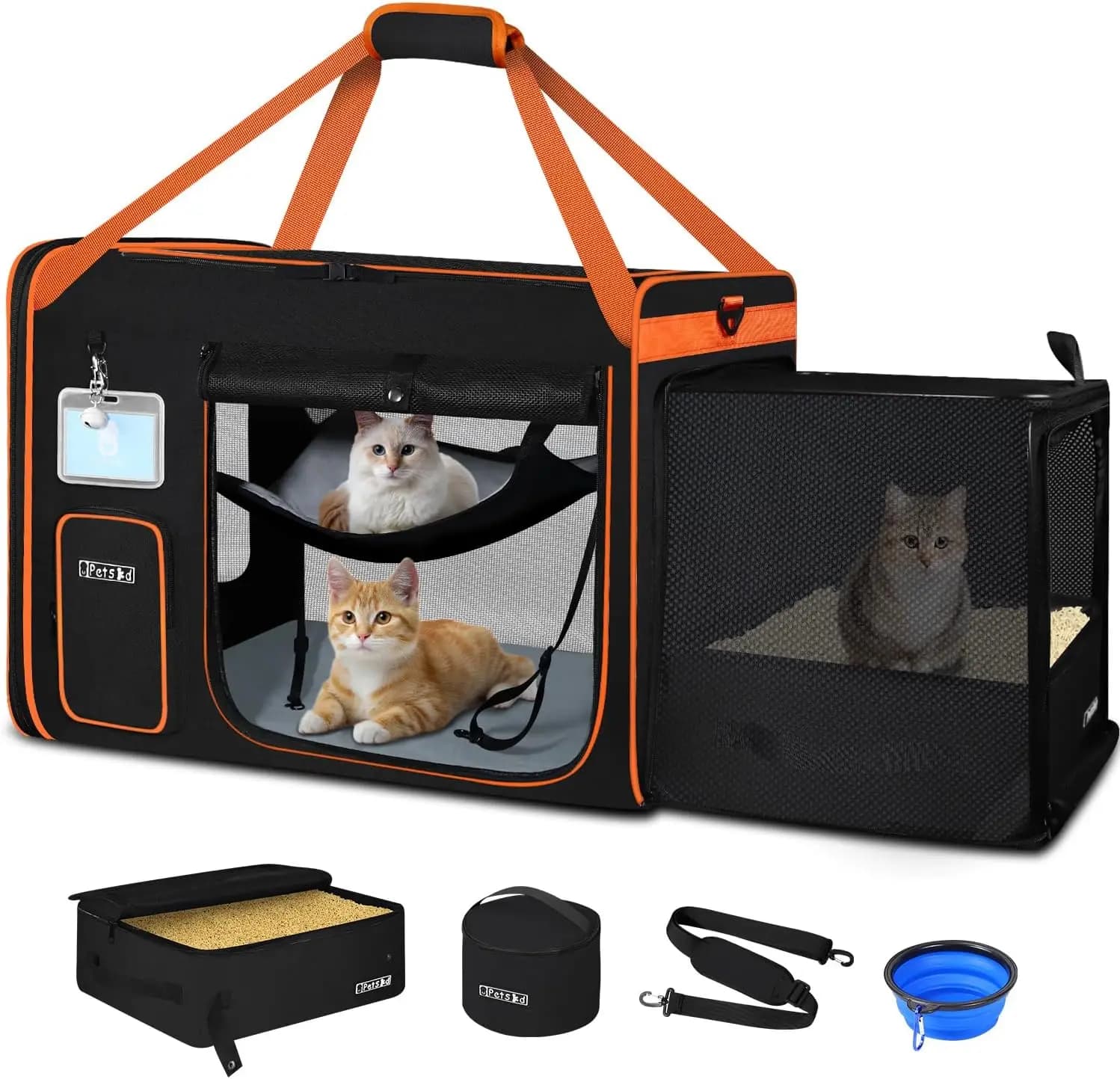 Trasportino Espandibile Grande per Gatti con Area Lettiera per Viaggi in Auto, Trasportino Morbido Pieghevole per 2 Gatti Sotto i 25 kg