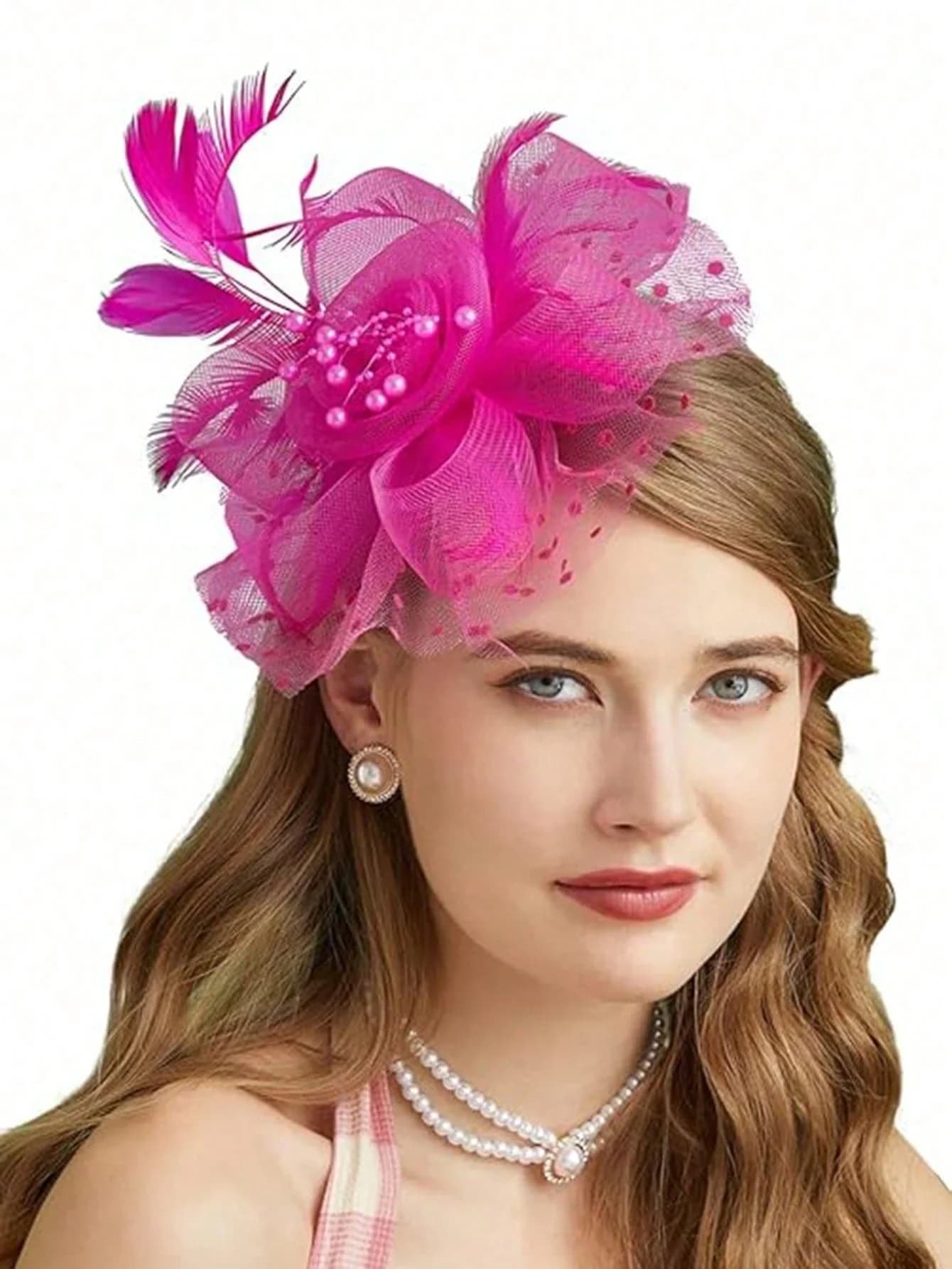 1 Pezzo Fascinator da Donna, Mini Cappello con Fiore e Rete, Fermaglio per Capelli, per Tea Party, Kentucky Derby, Matrimonio