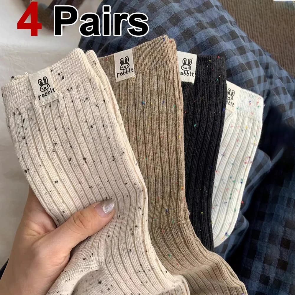 4 pairs of women's socks with cartoon print, fashionable casual socks, springs and summers, which absorb sweat, breathable, soft and comfortable