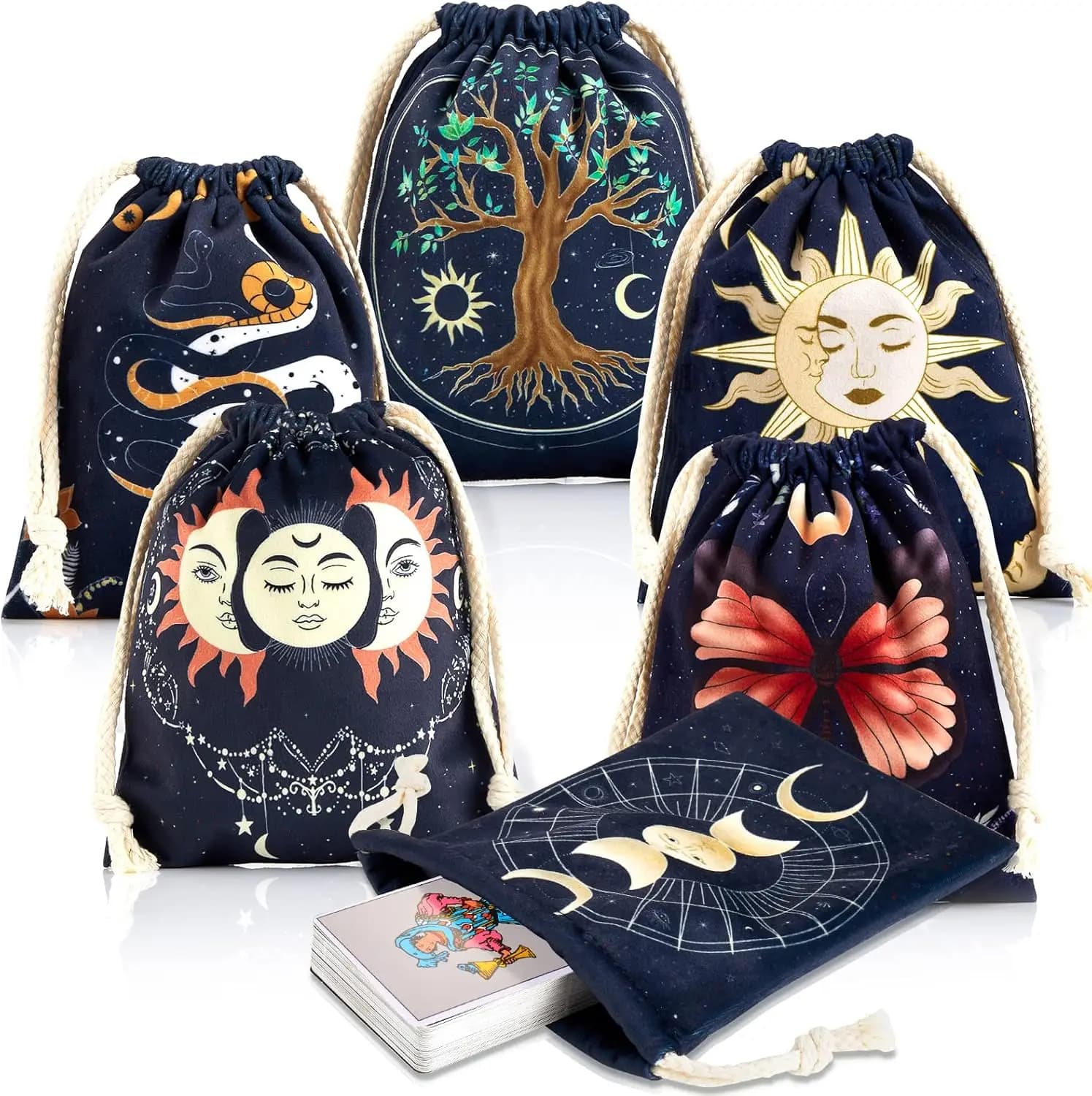 VIKAMA 12 pezzi Tarocchi Borsa regalo con coulisse Borsa di stoccaggio multifunzionale Carte di profezia Borsa di stoccaggio di gioielli Accessori per divinazione