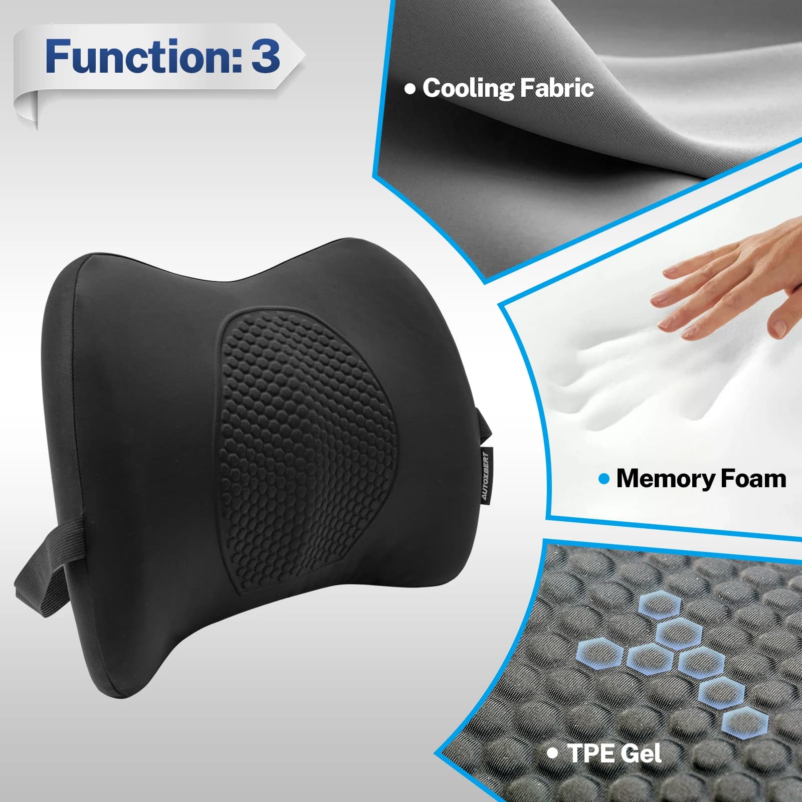 Cuscino di supporto lombare per ufficio e seggiolino auto Cinghia regolabile in memory foam in gel TPE