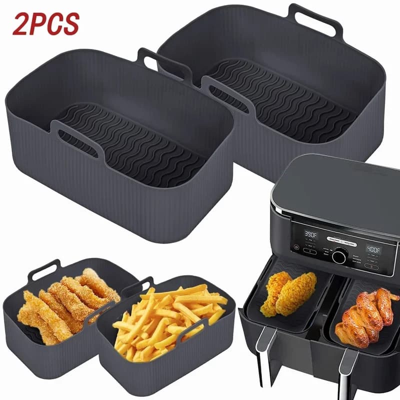 2pz/1pz Silicone Tray for Air Fryer, Rectangular Cestello for Oven, Reusable Insert for Fried Chicken, Air Fryer Accessories