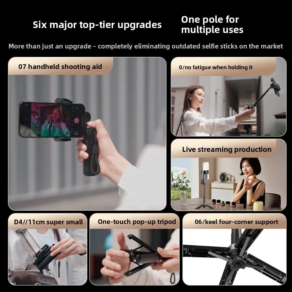 Mini Bastone Selfie Telescopico Portatile Regolabile con Bluetooth e Supporto Estensibile