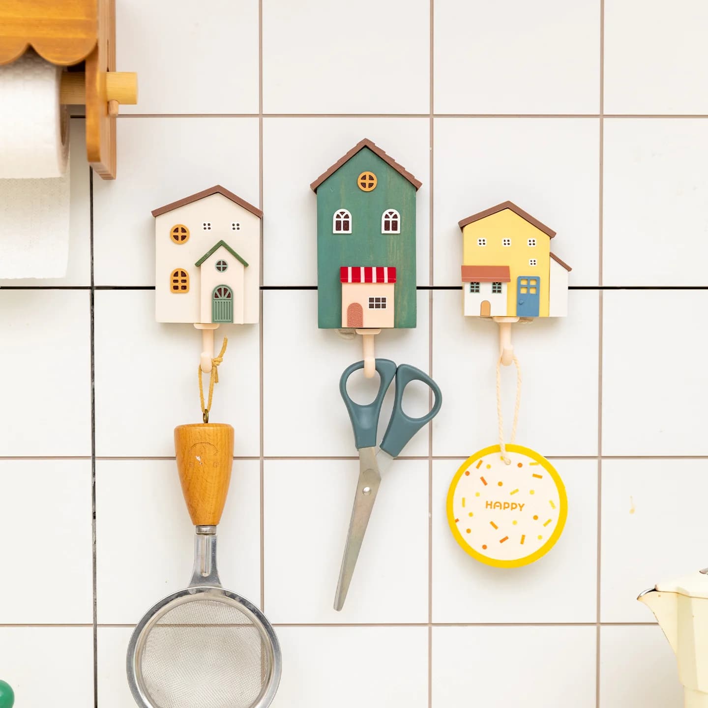 Cute Mini House Wooden Key Hook Wall Hanging Coat Hook Home Decor Hook Kitchen Accessories Bags Hat Hanger Storage Organizer