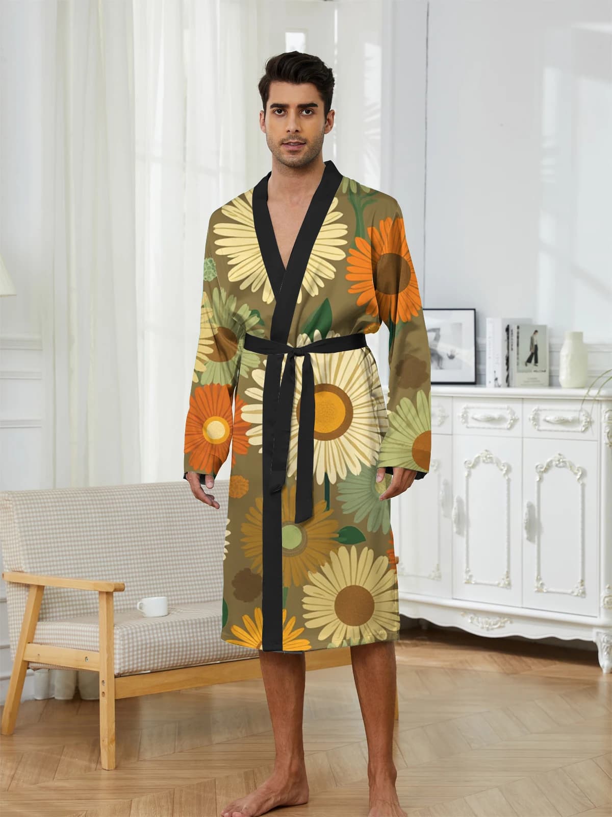 1pcs Men's Robes 2026 Spring/Summer bath robe robe Breathable Graphic Sleepwear dressing gown 3D Printed Bathrobe men
