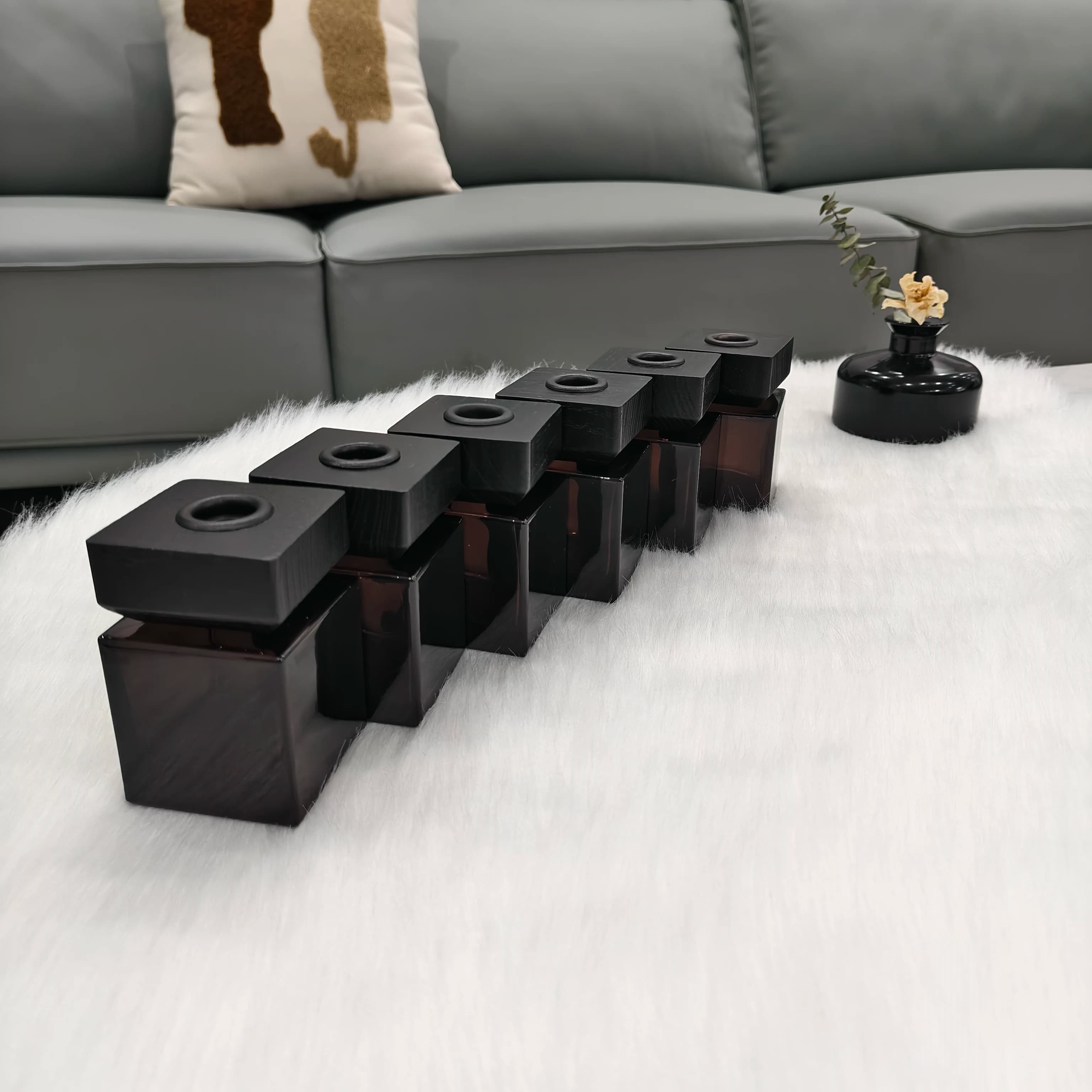 6 flaconi vuoti quadrati in vetro da 100 ml con tappi in legno - Flaconi ricaricabili per diffusori, contenitori per oli essenziali, accessori per fragranze per la casa