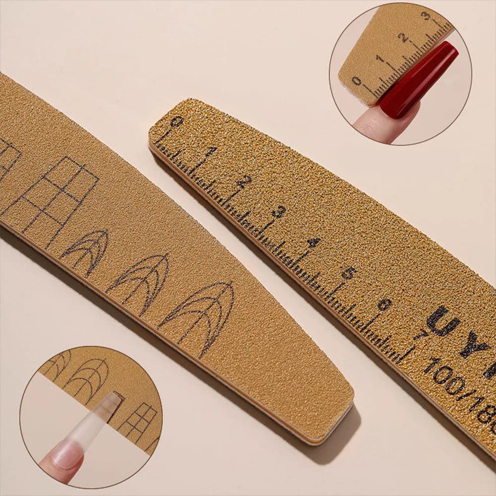 Lima per unghie a doppia faccia 100/180/240Grit con scala graduata, lavabile, per rimozione gel, modellatura rapida e misurazione della lunghezza delle unghie