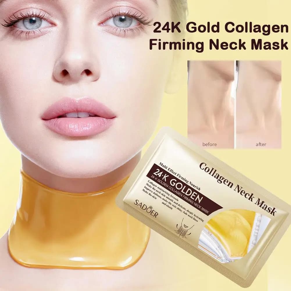Maschera per il Collo all'Acido Ialuronico e Oro 24k, Idratante, Riduce le Rughe Sottili, Rassodante, Collagene, Idrogel Rilassante per il Viso, Cura della Pelle Femminile