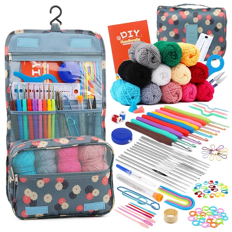 KRABALL Set di uncinetti per maglieria Uso domestico Strumento per cucire Artigianato fai-da-te Crochet Knit Marker Aghi Strumenti Accessori per tessitura con borsa