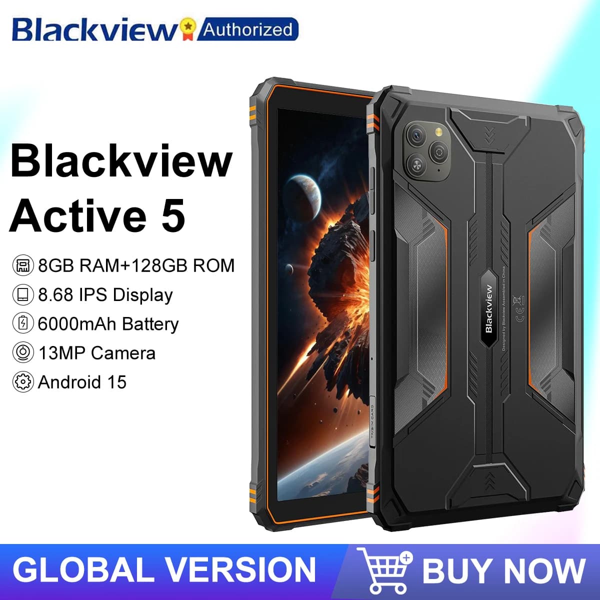 Blackview Active 5 Tablet PC Robusto 8.68" IPS 6GB 128GB Fotocamera 13MP 6000mAh 4G Android 15 NFC Versione Globale con Google Play