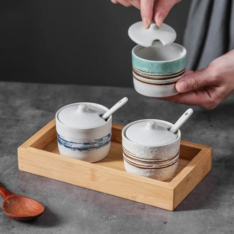 Set di scatole per condimenti LingAo-ceramica con coperchio, creativo, giapponese e coreano