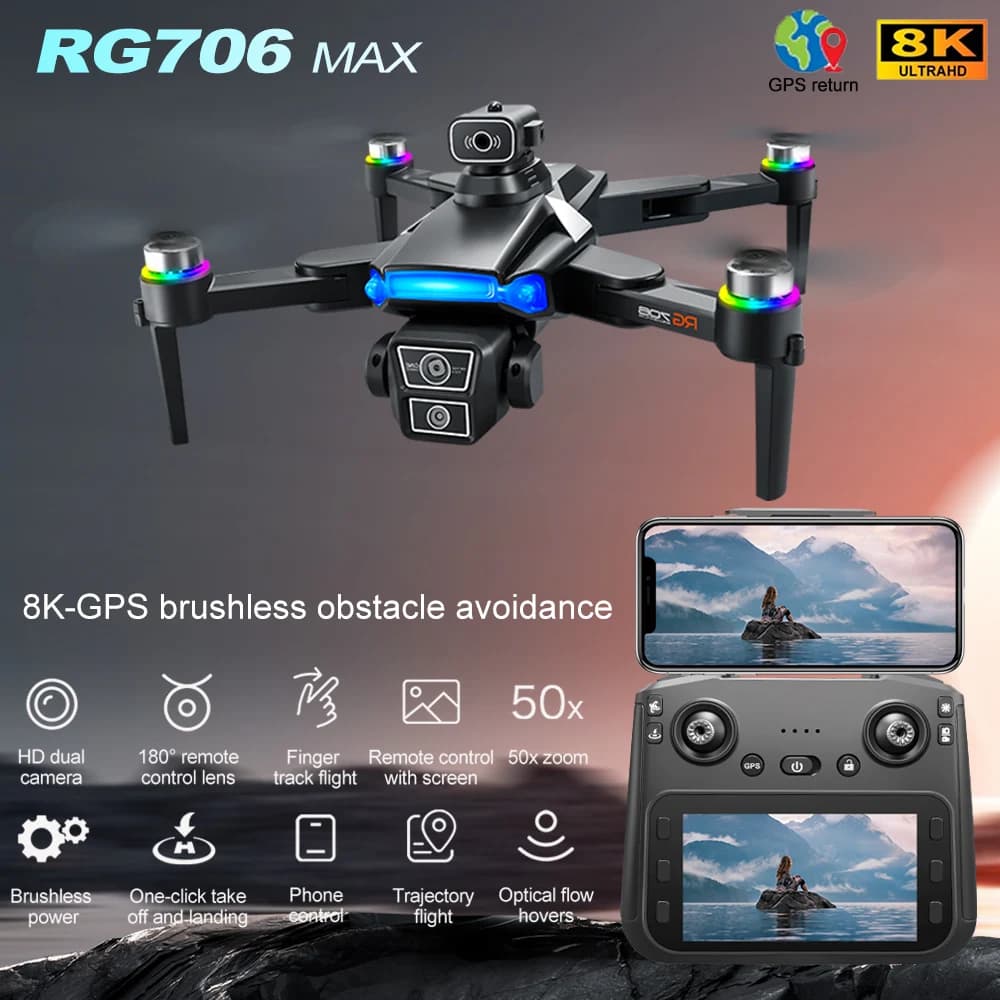 GPS drone JJRC RG706 Max with double camera 8K HD without brushes 360 ° drones to avoid obstacles 5G WIFI FPV plane RC Quadcopter toy