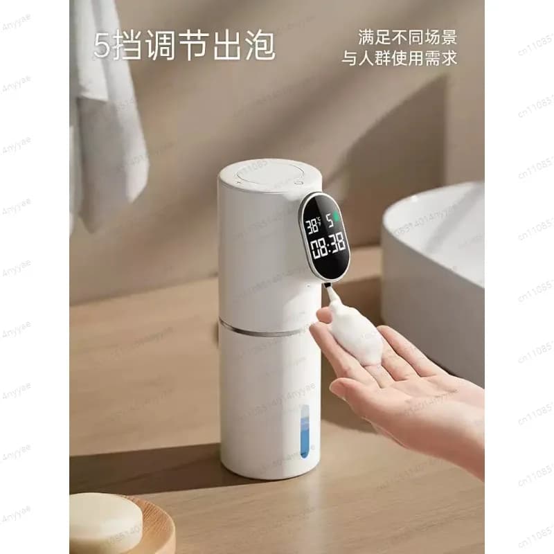 Automatic LED Display 320ML Touchless Hand Soap Dispenser 5 Adjustable Levels Rechargeable Soap Device Time Temperature Display