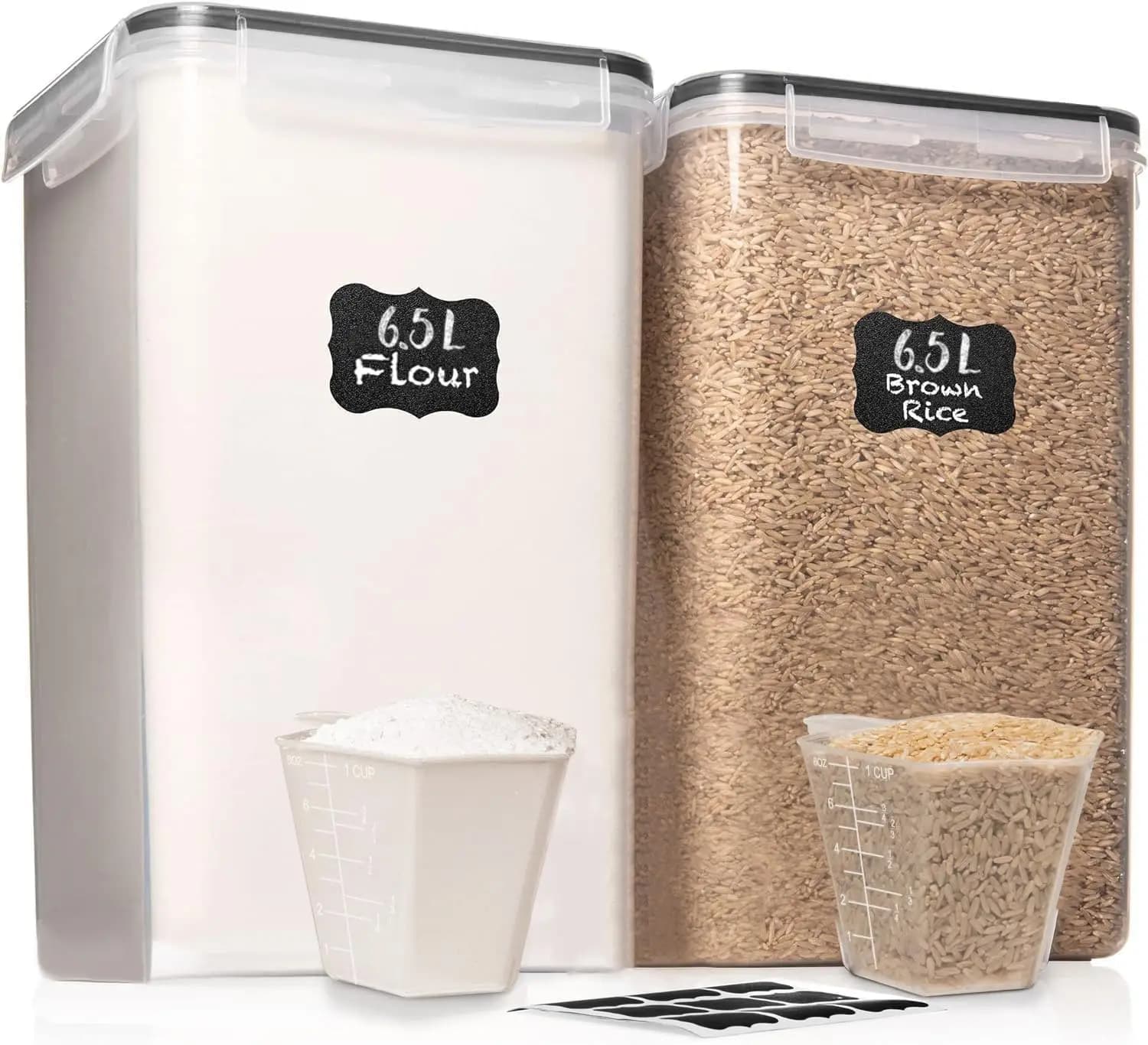 Grandi Contenitori Ermetici per Alimenti da 6,5L con Coperchi, in Plastica Trasparente Senza BPA per Cereali, Farina, Zucchero, Riso