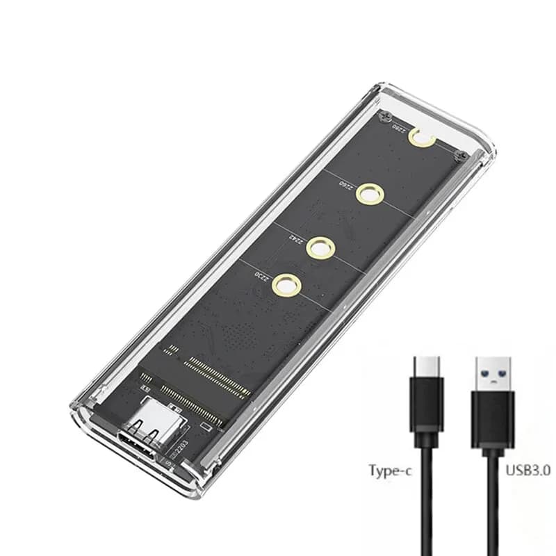 M.2 NVME PCIe NGFF SATA SSD Double Protocol Transparent USB Type C PCI-E M2 SSD External Case Transparent Hard Disk Box