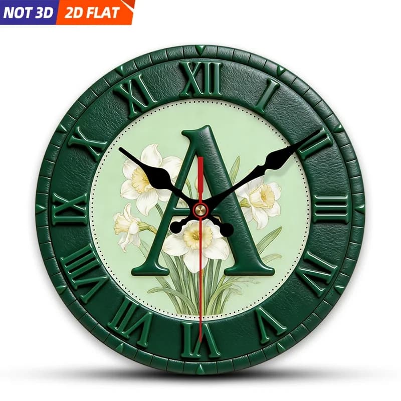 2D Piatto. 1 pezzo. Orologio da parete a tema narciso, orologio decorativo silenzioso, orologio da parete creativo, adatto per decorare camere da letto, soggiorno