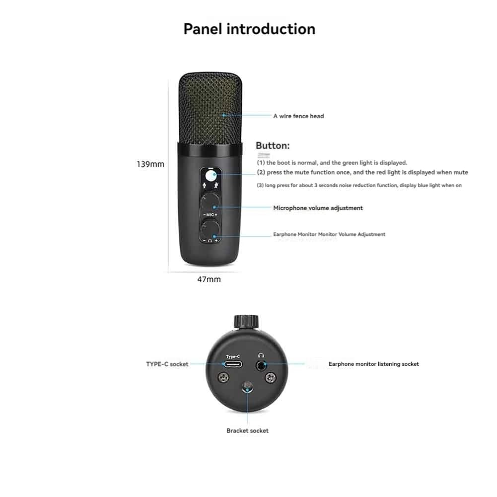 Elegant USB Microphone with Condenser for Games, for PC, with bright RGB lighting