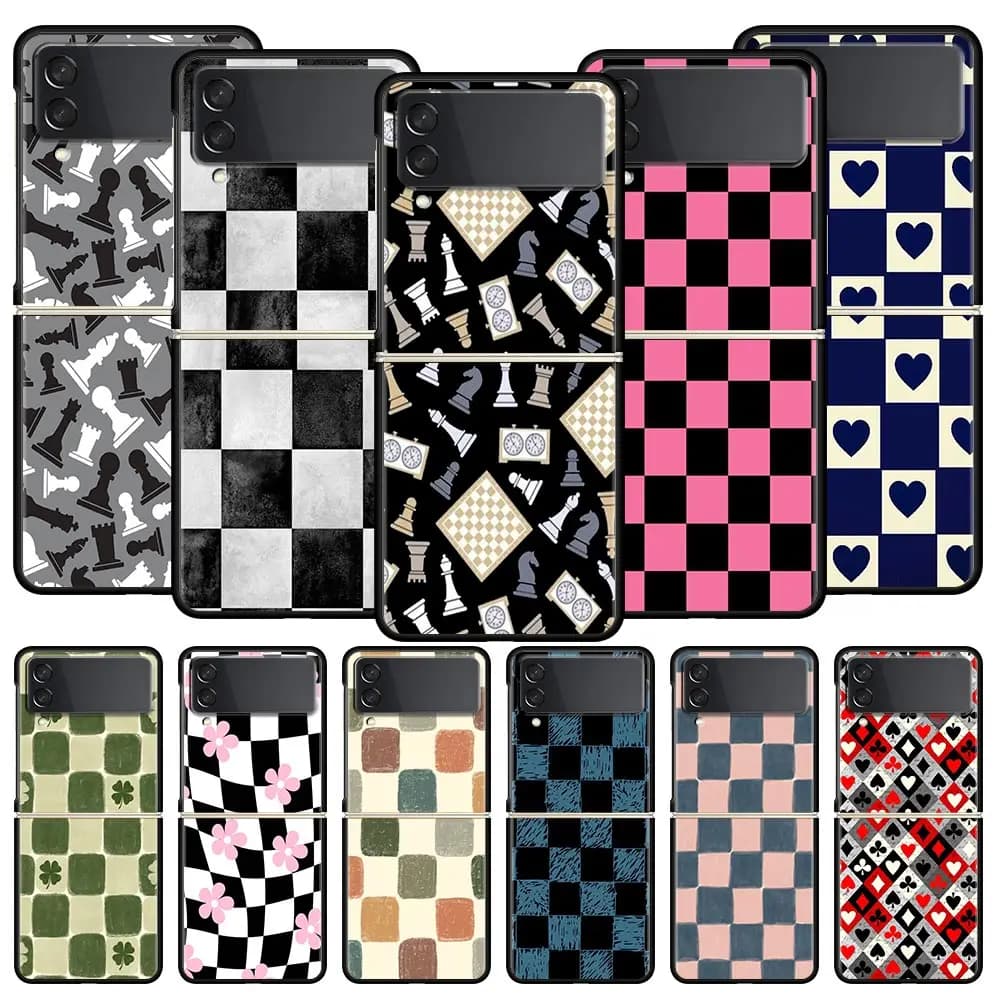 Scacchiera scacchiera Custodia per Samsung Galaxy Z Flip3 Flip4 Flip5 Custodia Shell per Z Flip 3 4 5 6 7 Cover pieghevole rigida