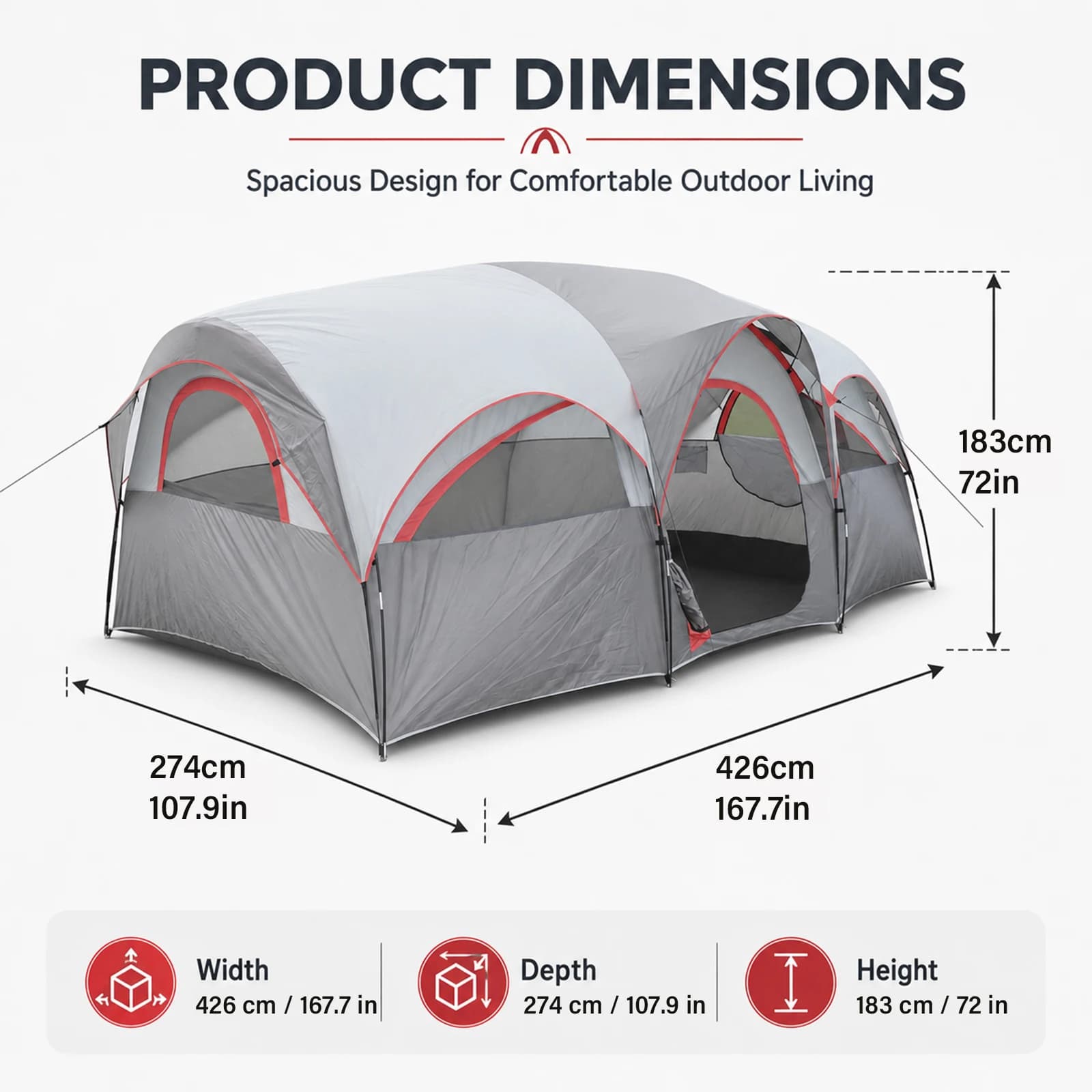 8-10 Person Large Room Camping Tent, Outdoor Shelter, Portable Family Tent for Group Camping Trips