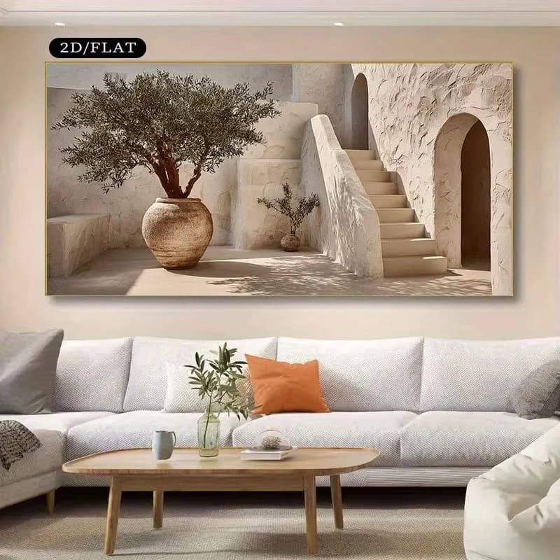 Oases with Olive Trees Canvas Painting Home Decor Large Mural Posters in Living Rooms Porches Prints Picture Arched Doorway
