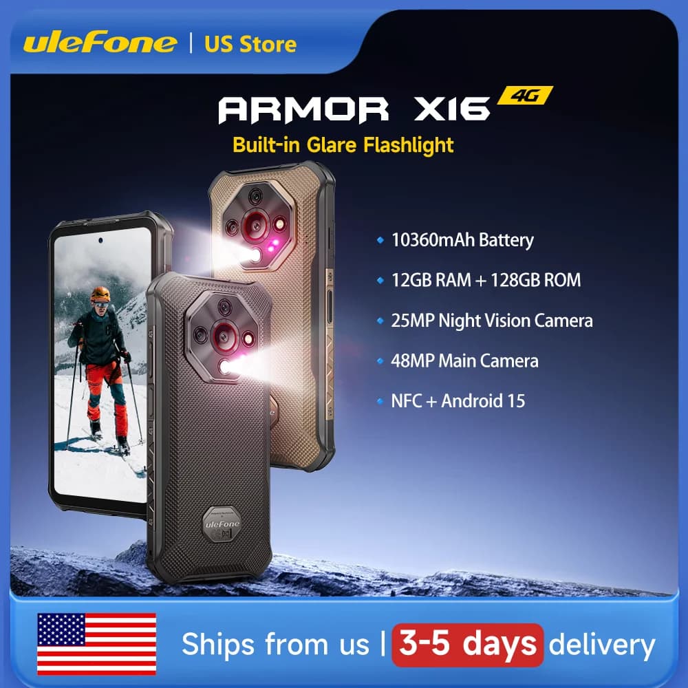 Ulefone Armor X16 Telefono robusto Batteria 10360mAh Fino a 12 GB RAM 128 GB ROM 120 Hz 6,56 "Camera notturna NFC 4G Android 15 Smartphone