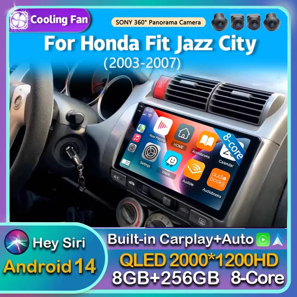 Android 14 Carplay Auto Car Radio For Honda Fit Jazz City 2002 2003 2004 2005 2006 2007 Multimedia Video Player Stereo GPS Audio